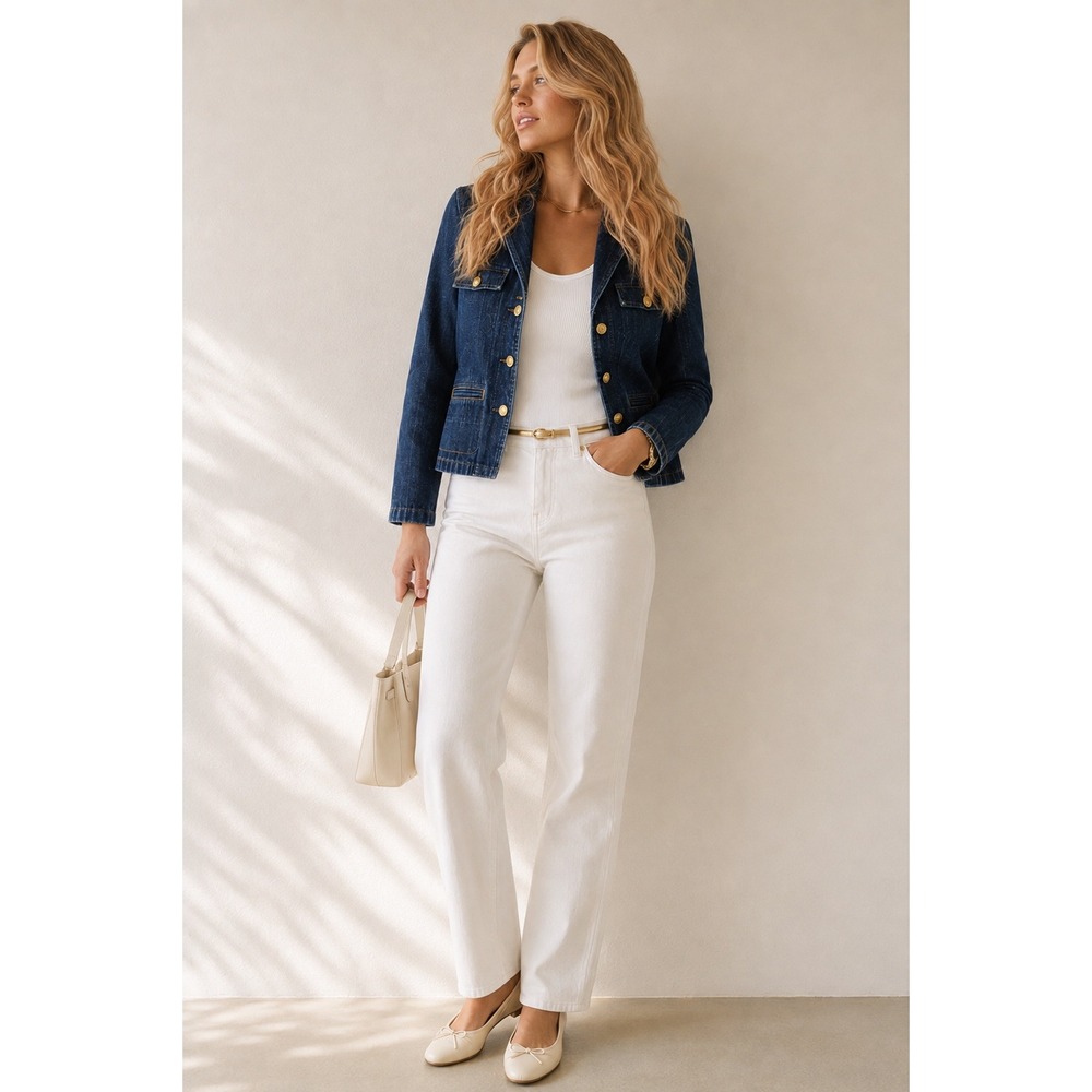 J.Crew Denim Blazer Jacket Resin Rinse Gold Button Cropped Size 00
